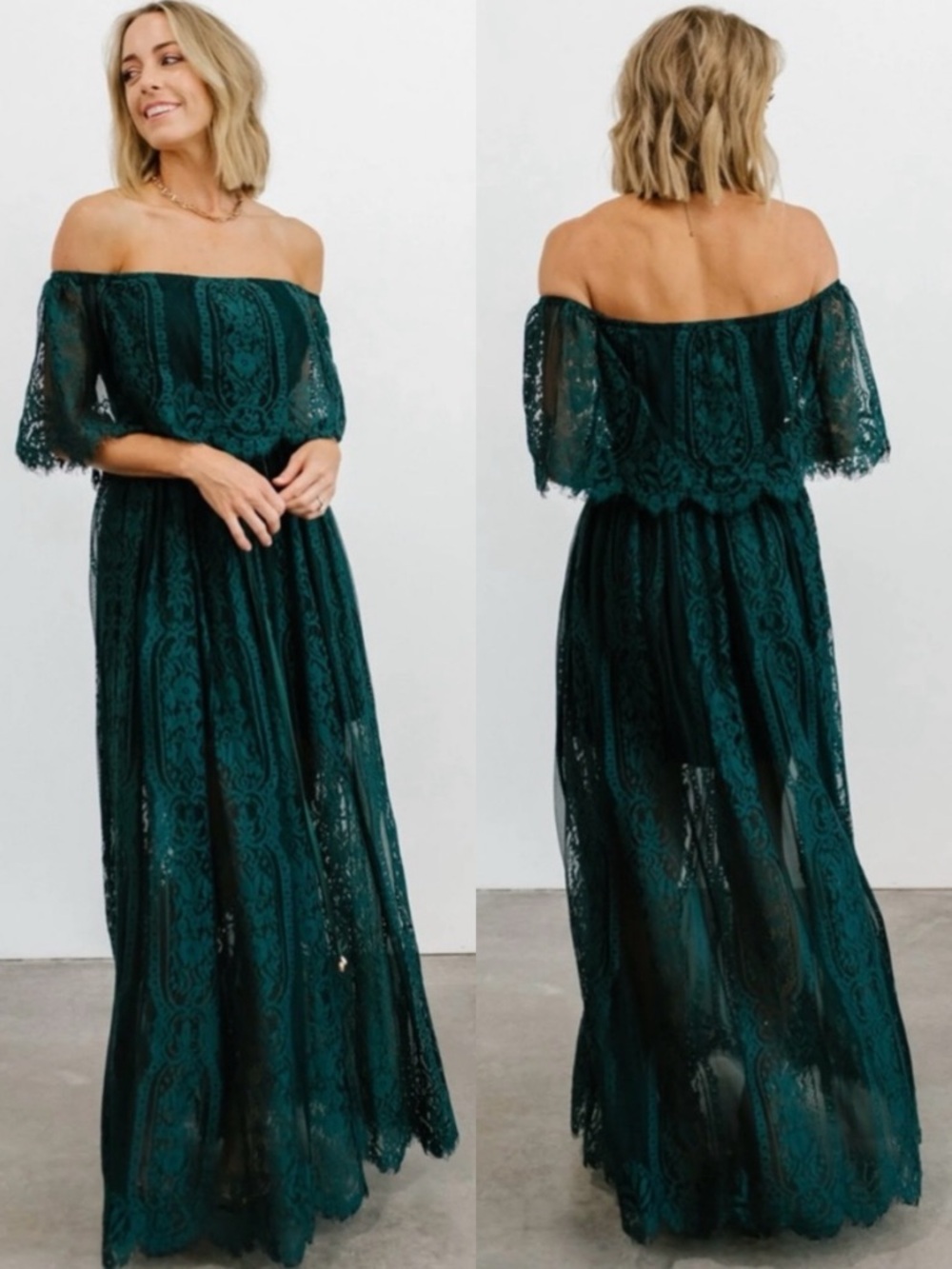 ✨NWT✨ Baltic Born Dark Teal Off-Shoulder Lace Maxi Dress